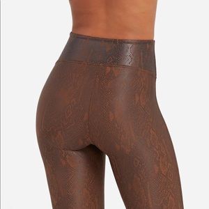 NWT SPANX brown snakeskin faux leather leggings.